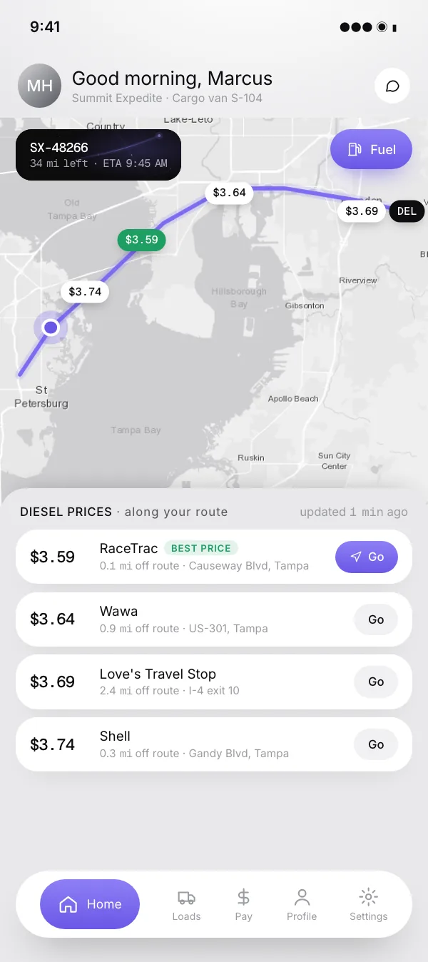 Fuel prices along the route