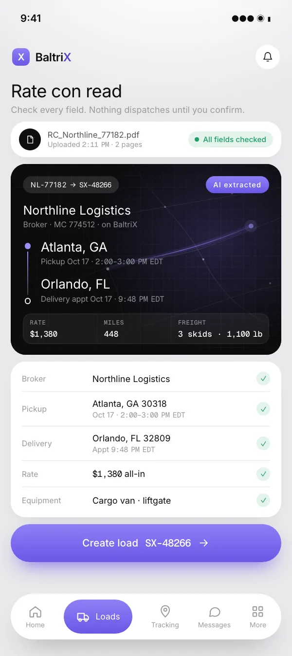 Rate confirmations in the BaltriX app