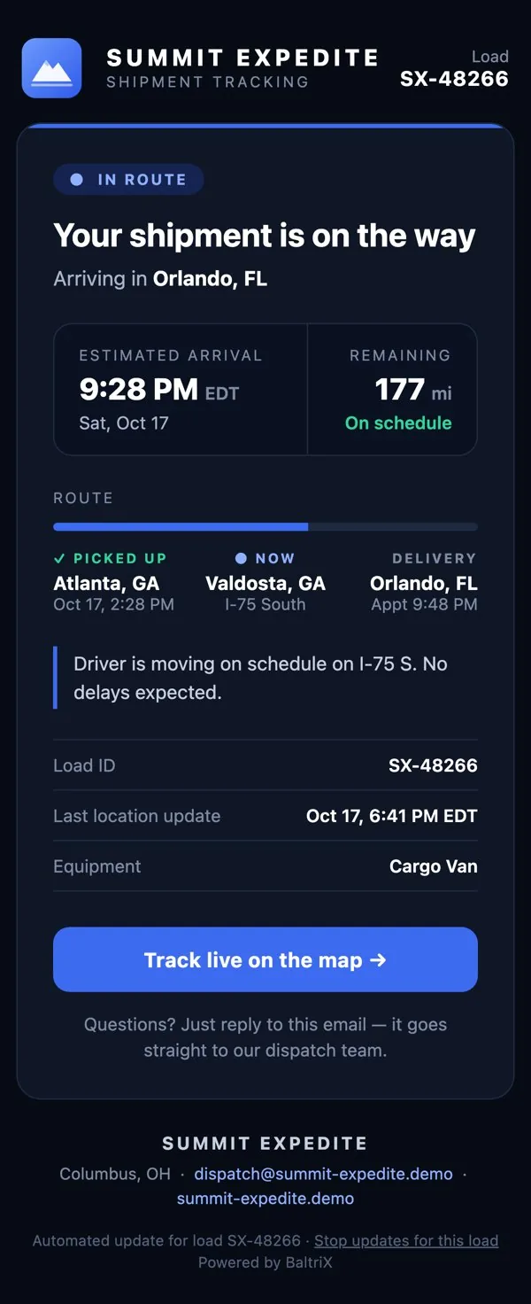 Scheduled update email